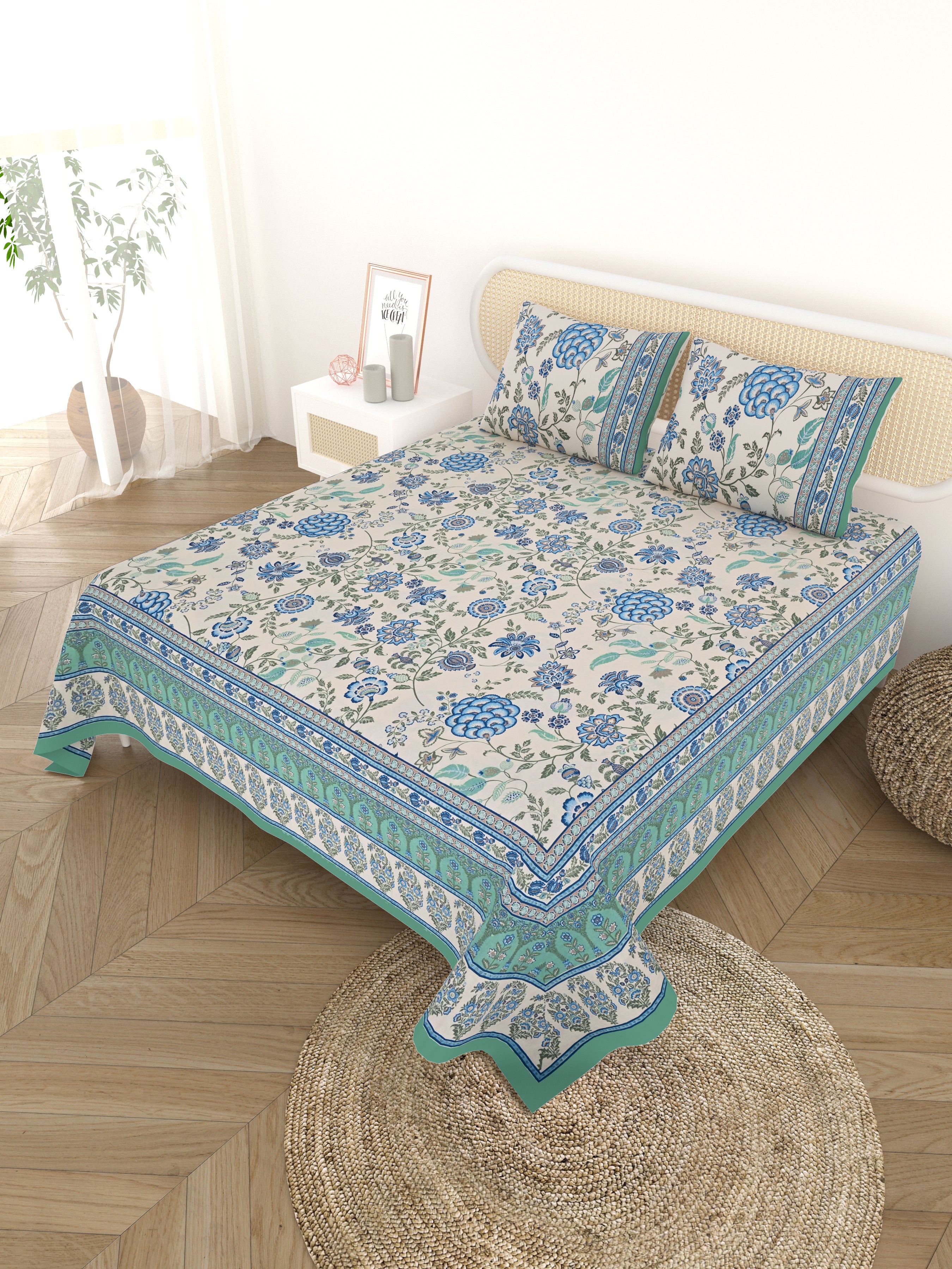 Cotton Printed Bedsheet with 2 Pillow Covers - (108 x 108 Inch)