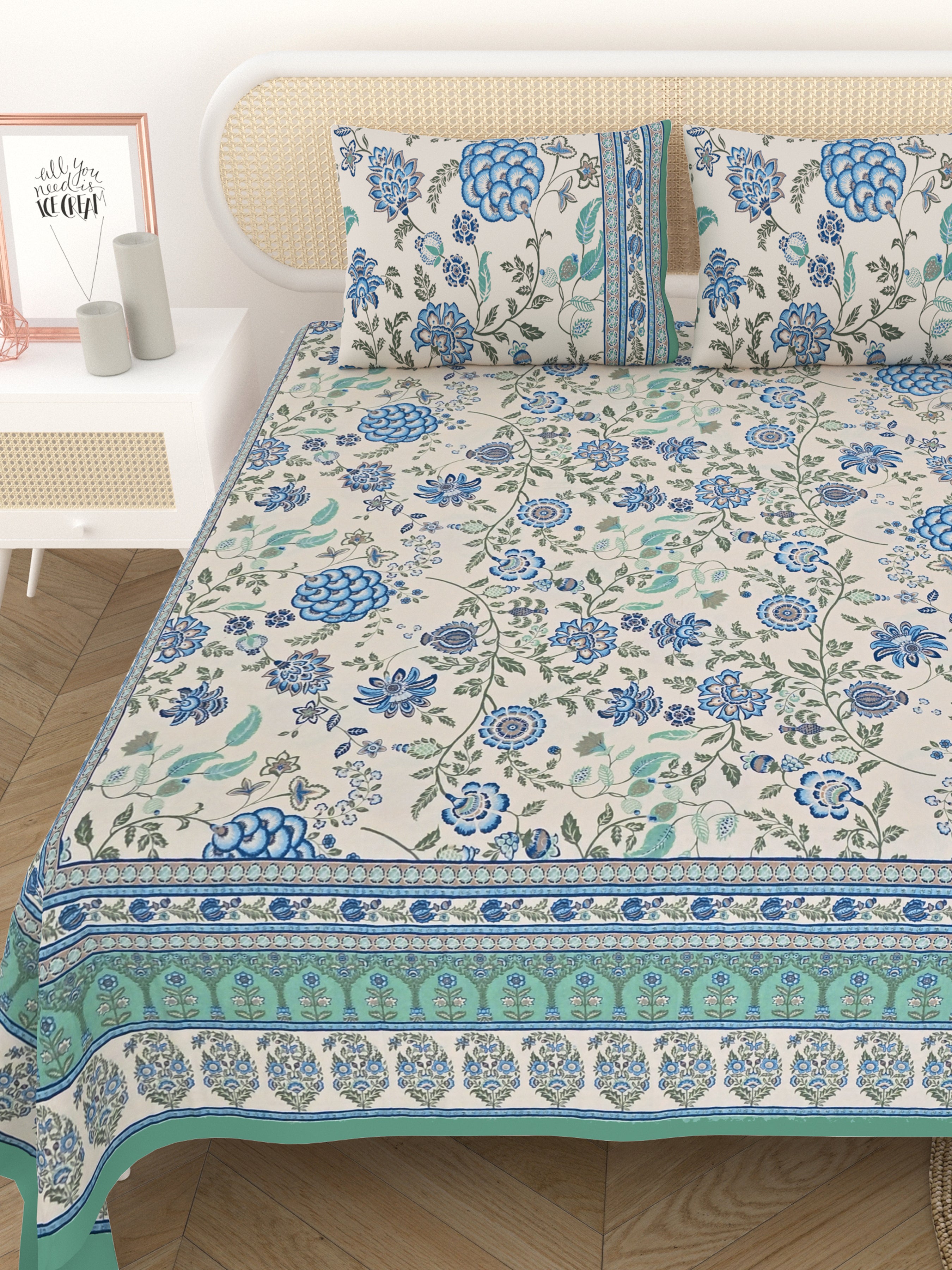 Cotton Printed Bedsheet with 2 Pillow Covers - (108 x 108 Inch)