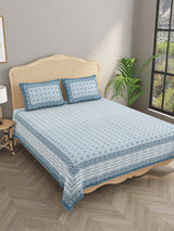 Floral Print Cotton Double King Bedsheet with 2 Pillow Covers