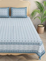 Floral Print Cotton Double King Bedsheet with 2 Pillow Covers