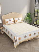 Handblock Printed Double King Bedsheet with 2 Pillow Covers