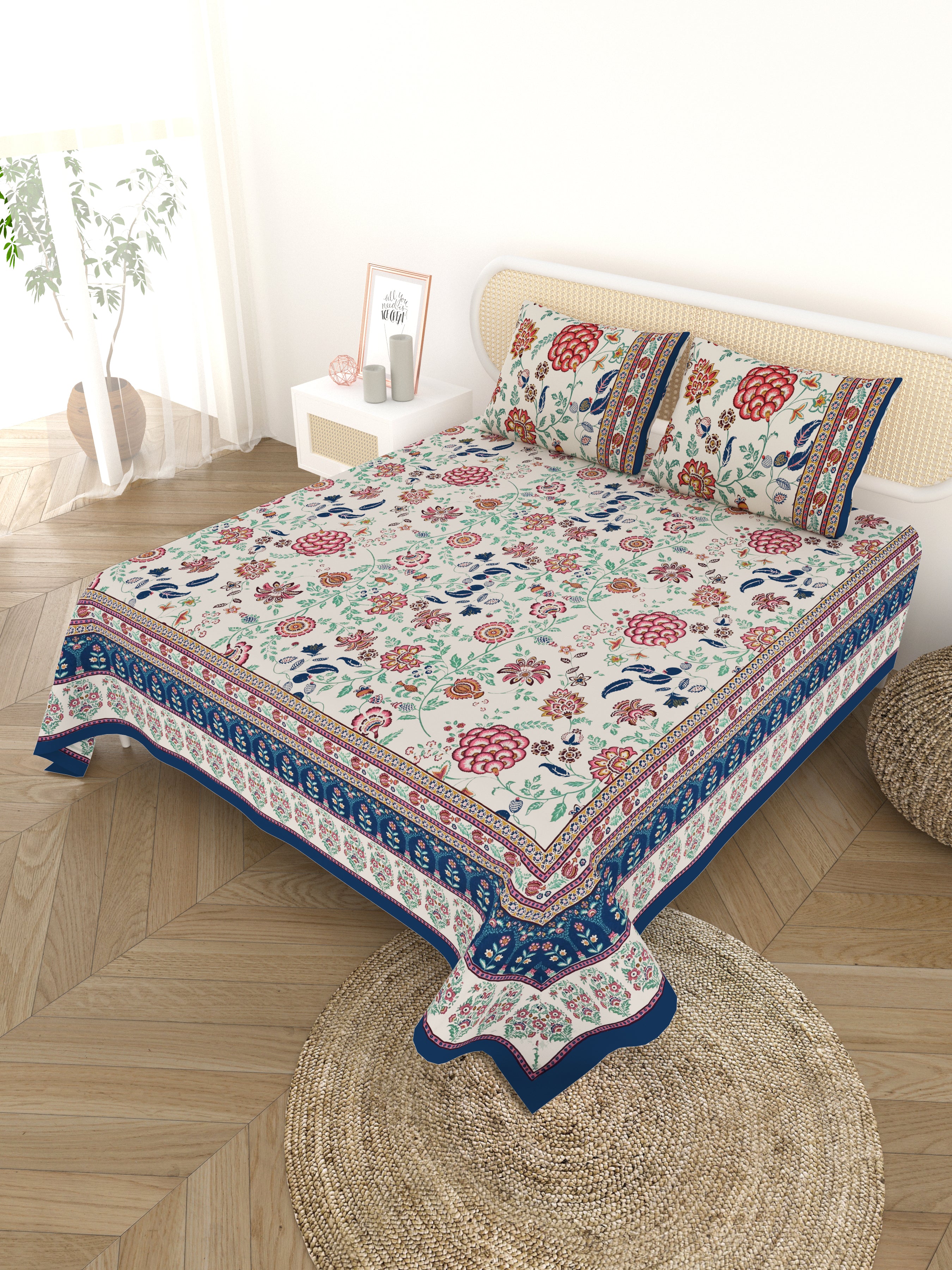 Cotton Printed Bedsheet with 2 Pillow Covers - (108 x 108 Inch)