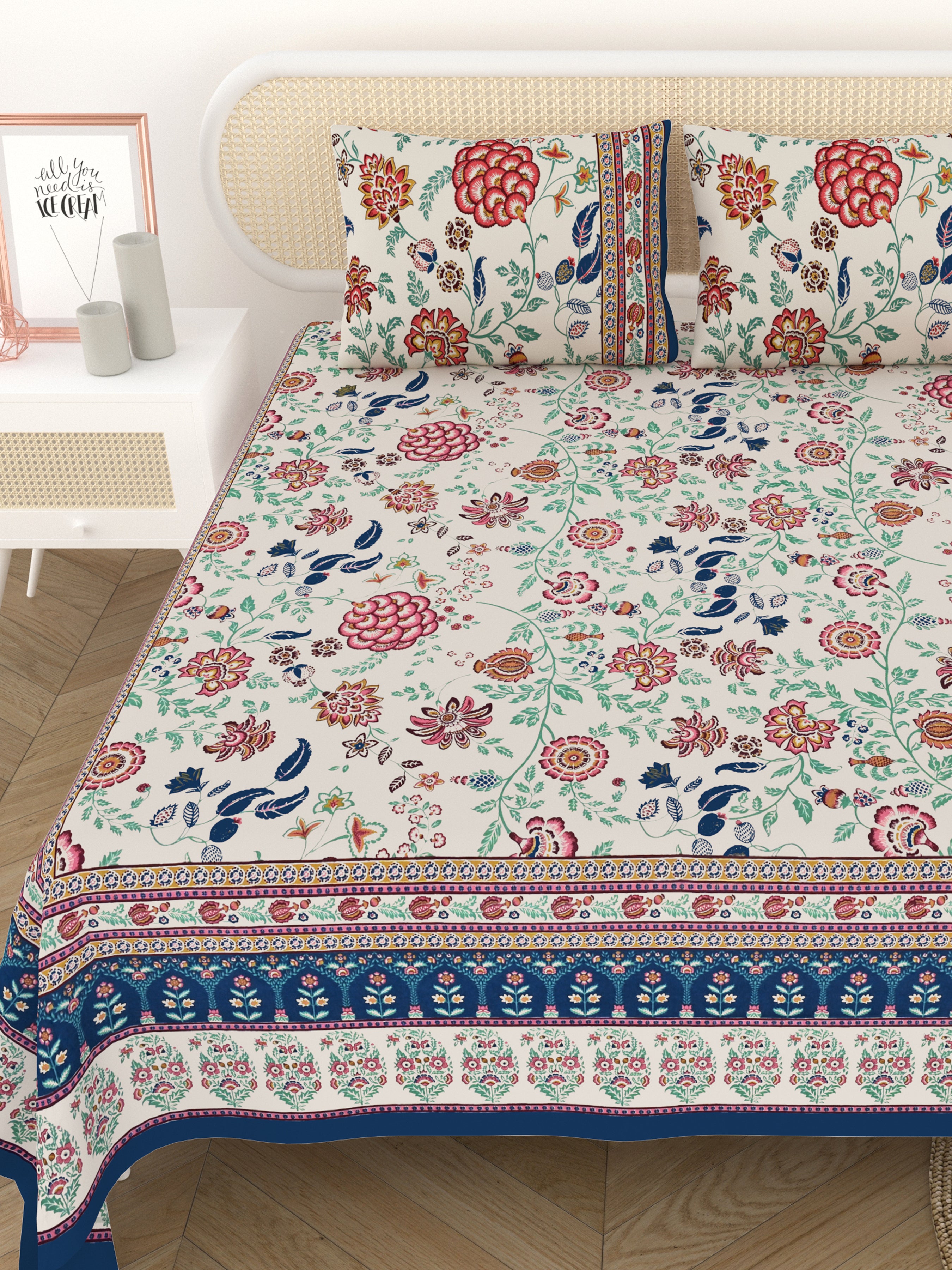 Cotton Printed Bedsheet with 2 Pillow Covers - (108 x 108 Inch)