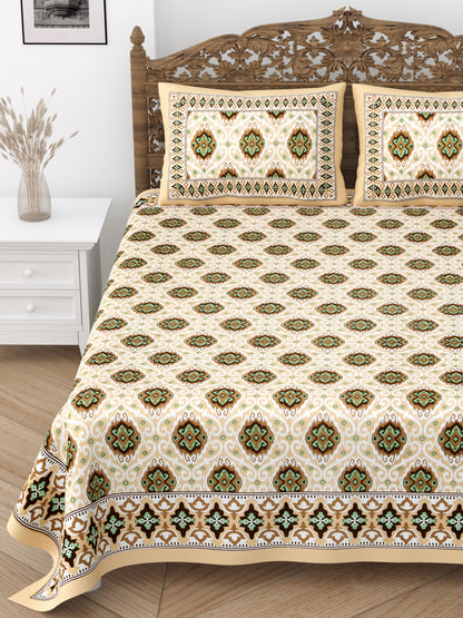 Floral Print Cotton Double King Bedsheet with 2 Pillow Covers