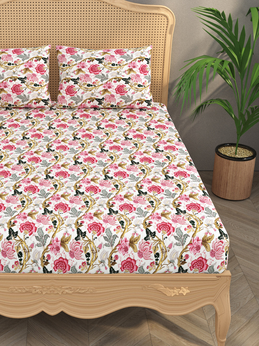 Floral print fitted Bedsheets with elastic, 2 pillow covers