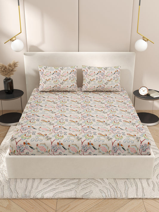 Floral print fitted Bedsheets with elastic and 2 Pillow Covers- Cotton-4