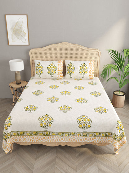 Handblock printed Jute Cotton Bedcover - Double King with 2 Pillow Covers