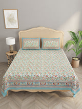 Floral Print Cotton Double King Bedsheet with 2 Pillow Covers