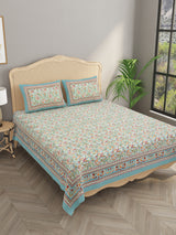 Floral Print Cotton Double King Bedsheet with 2 Pillow Covers