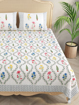 Cotton Super King Handblock Print Bedsheet with 2 Pillow Covers