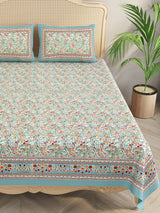 Floral Print Cotton Double King Bedsheet with 2 Pillow Covers
