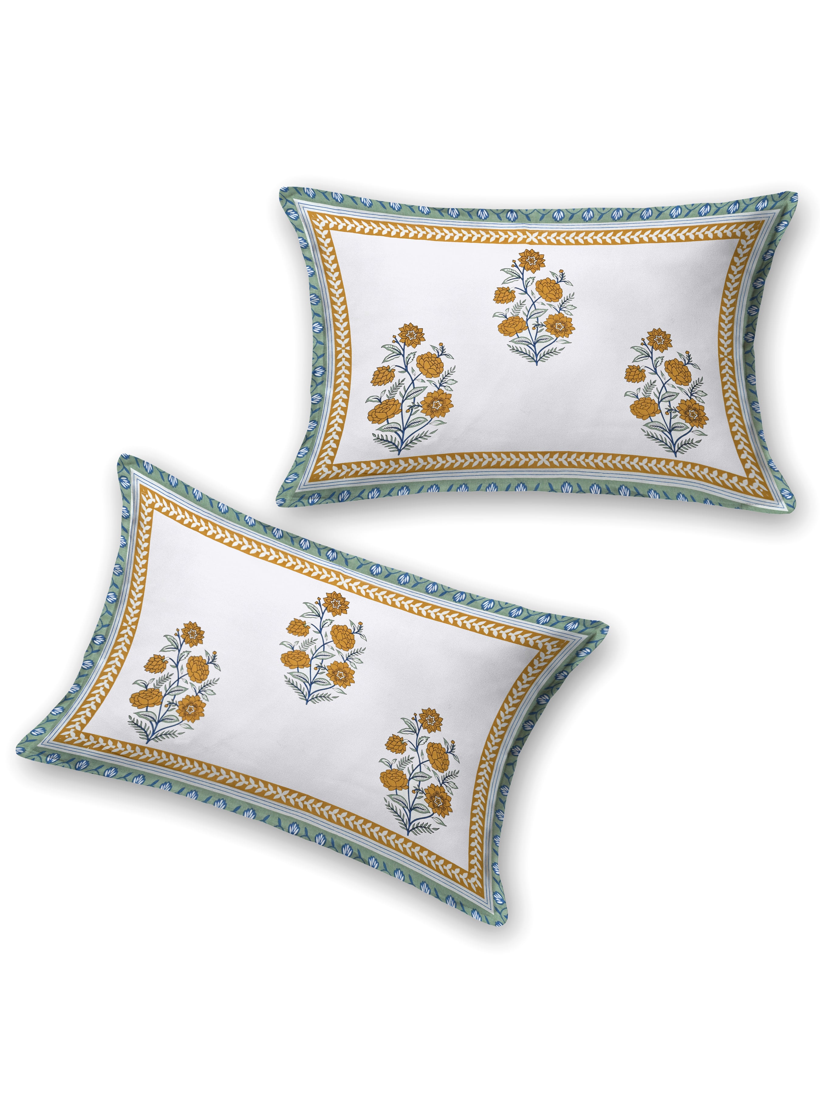 Extra Soft Percale Cotton Super King Handblock Print Bedsheet with 2 Pillow Covers