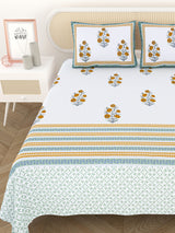 Extra Soft Percale Cotton Super King Handblock Print Bedsheet with 2 Pillow Covers