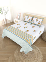 Extra Soft Percale Cotton Super King Handblock Print Bedsheet with 2 Pillow Covers
