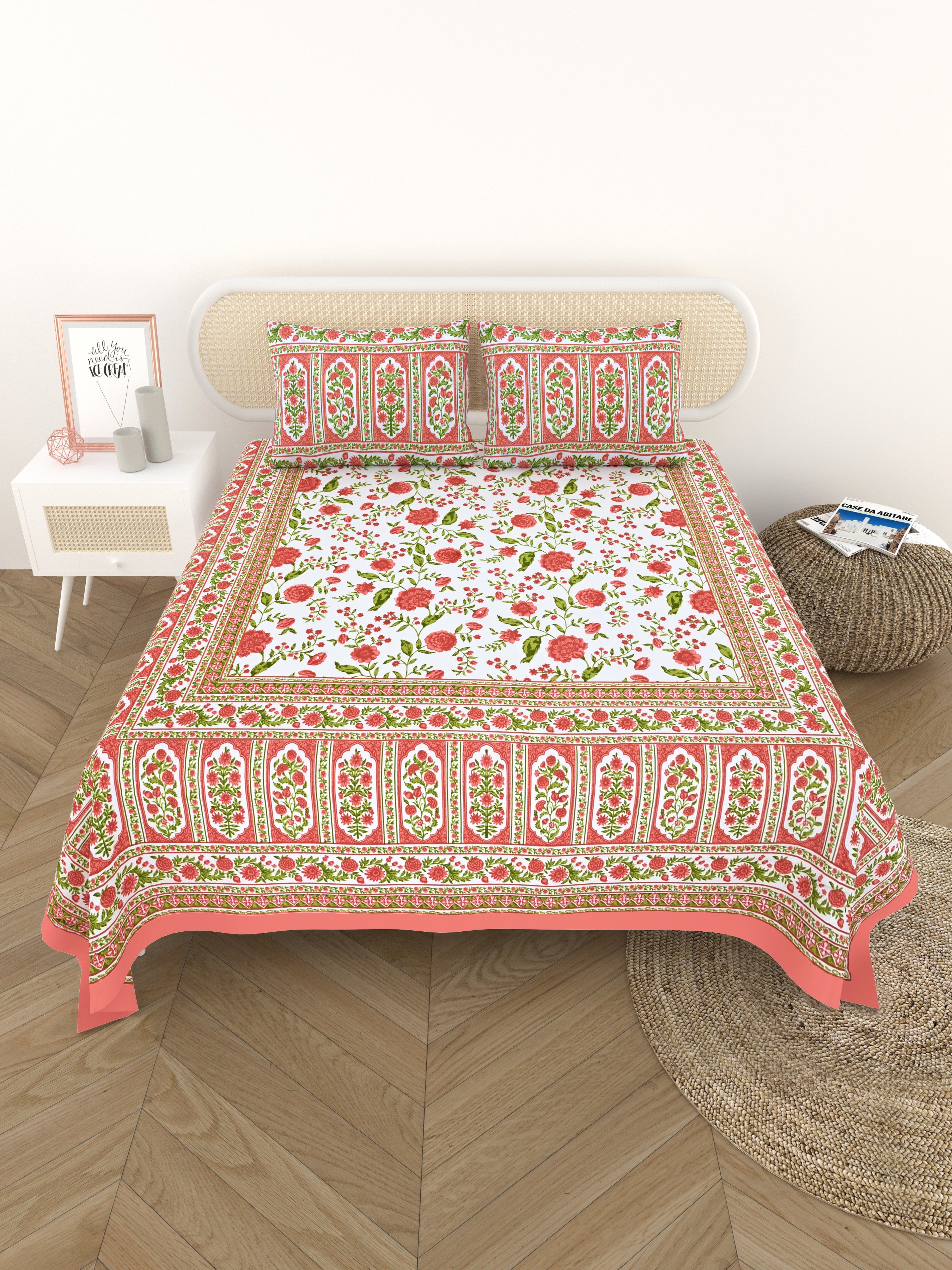 Cotton Printed Bedsheet with 2 Pillow Covers - (108 x 108 Inch)