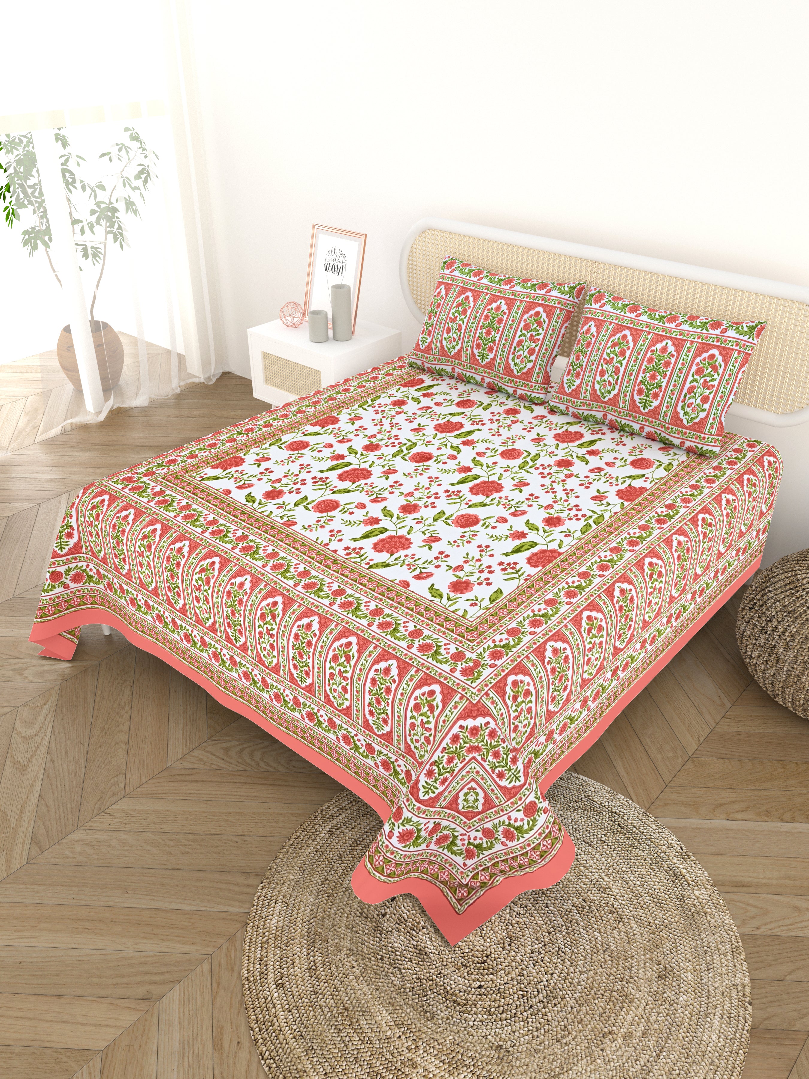 Cotton Printed Bedsheet with 2 Pillow Covers - (108 x 108 Inch)