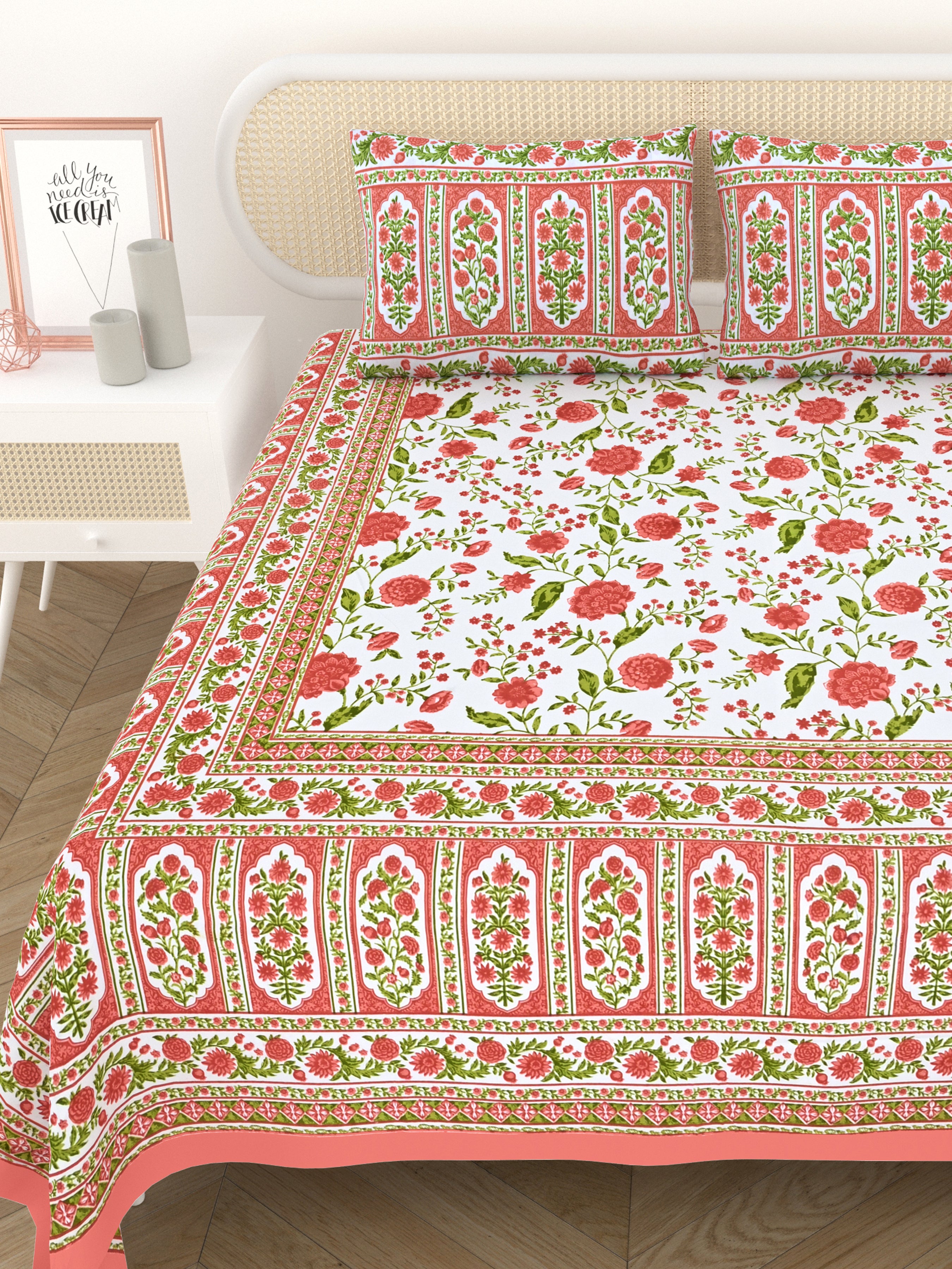 Cotton Printed Bedsheet with 2 Pillow Covers - (108 x 108 Inch)