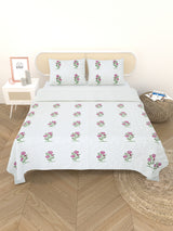 Quilted Floral Printed Reversible Bedcover with 2 Pillow Covers