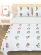 Quilted Floral Printed Reversible Bedcover with 2 Pillow Covers