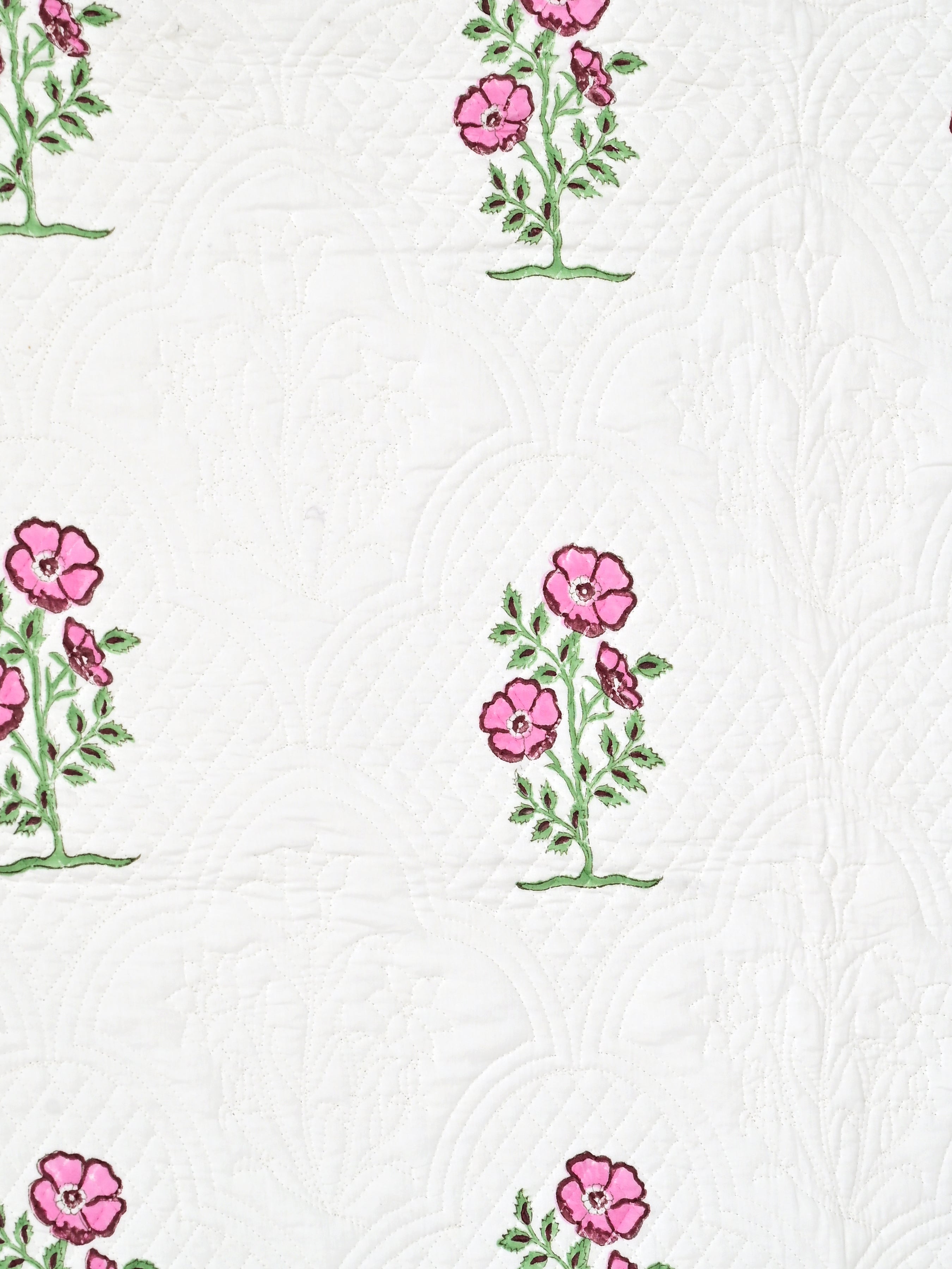 Quilted Floral Printed Reversible Bedcover with 2 Pillow Covers