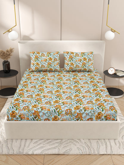 Floral print fitted Bedsheets with elastic and 2 Pillow Covers