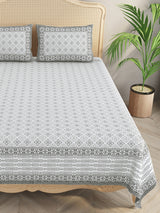 Floral Print Cotton Double King Bedsheet with 2 Pillow Covers