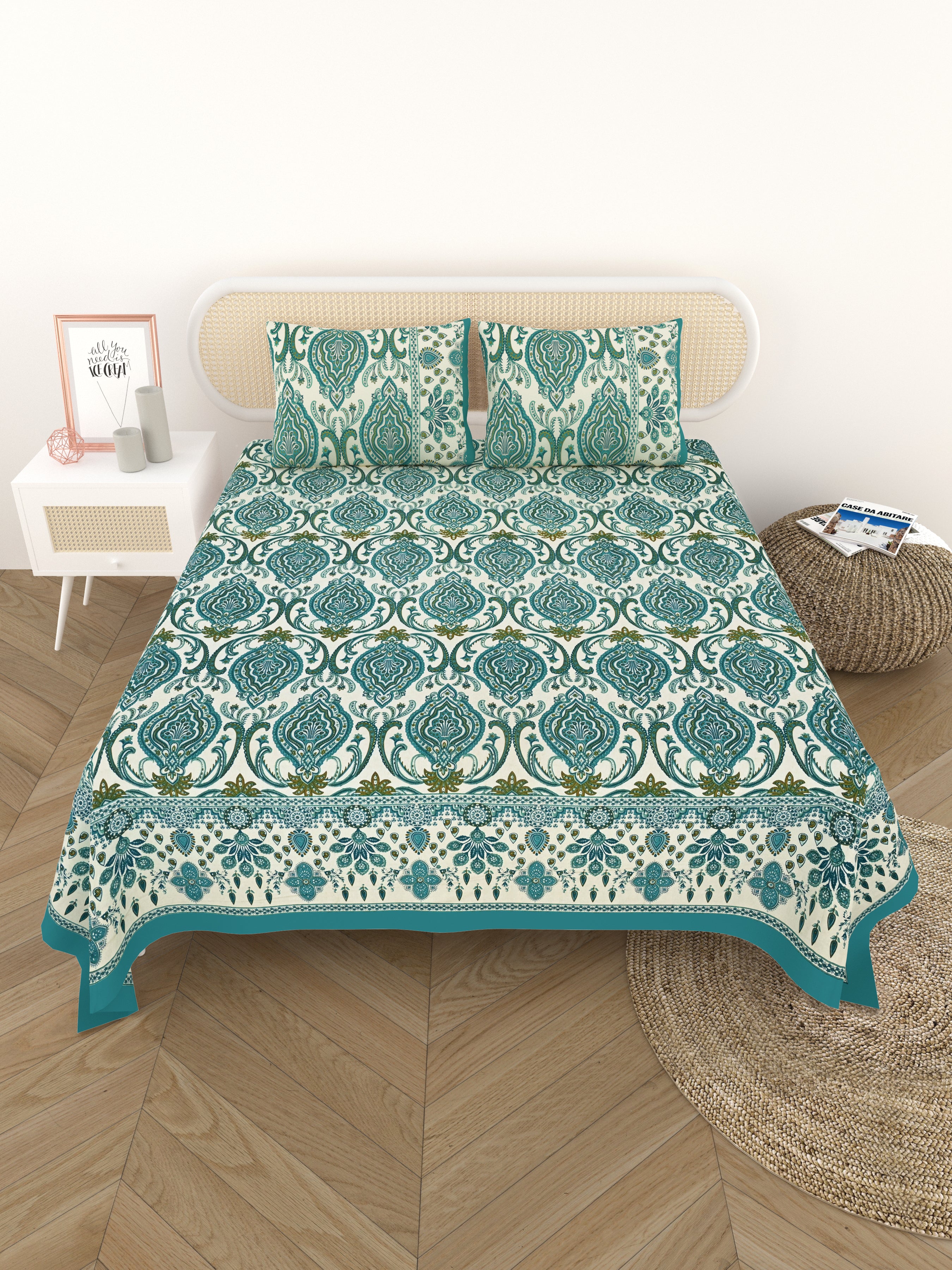 Cotton Printed Bedsheet with 2 Pillow Covers - (108 x 108 Inch)