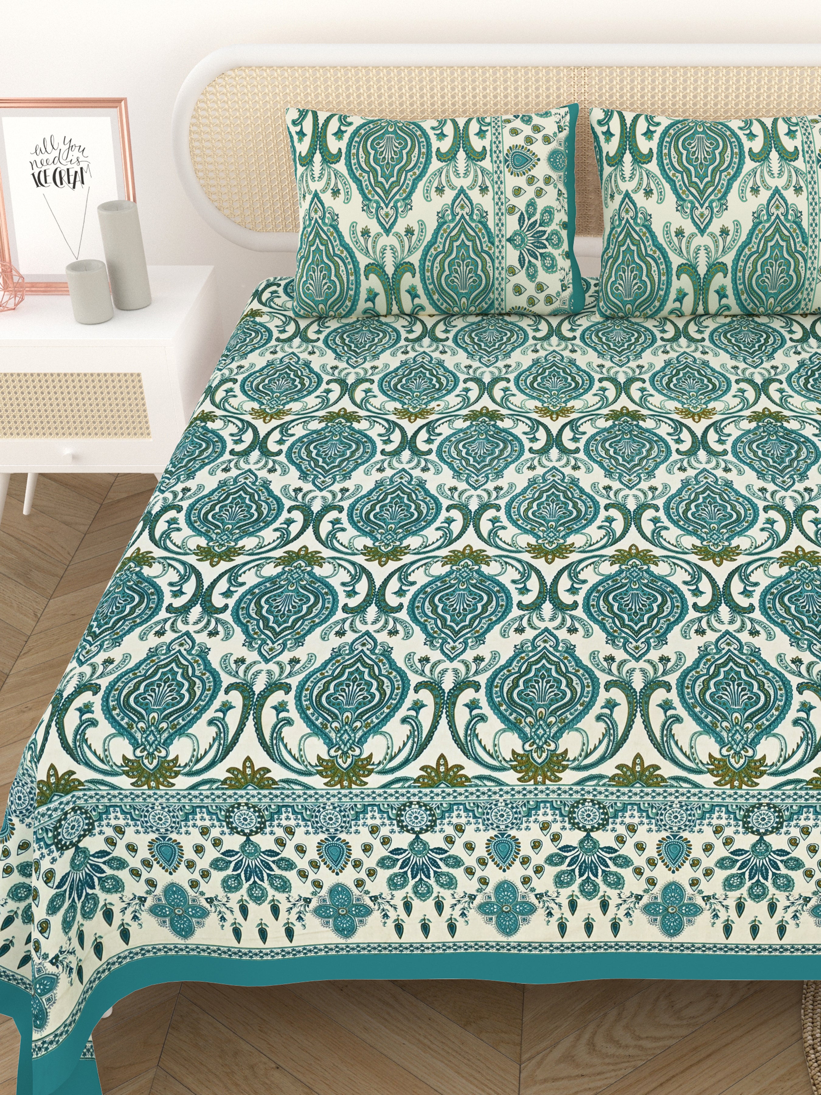 Cotton Printed Bedsheet with 2 Pillow Covers - (108 x 108 Inch)