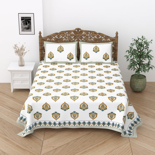 Floral Print Cotton Double King Bedsheet with 2 Pillow Covers