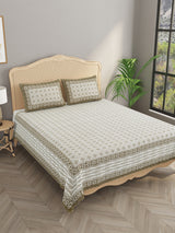 Floral Print Cotton Double King Bedsheet with 2 Pillow Covers