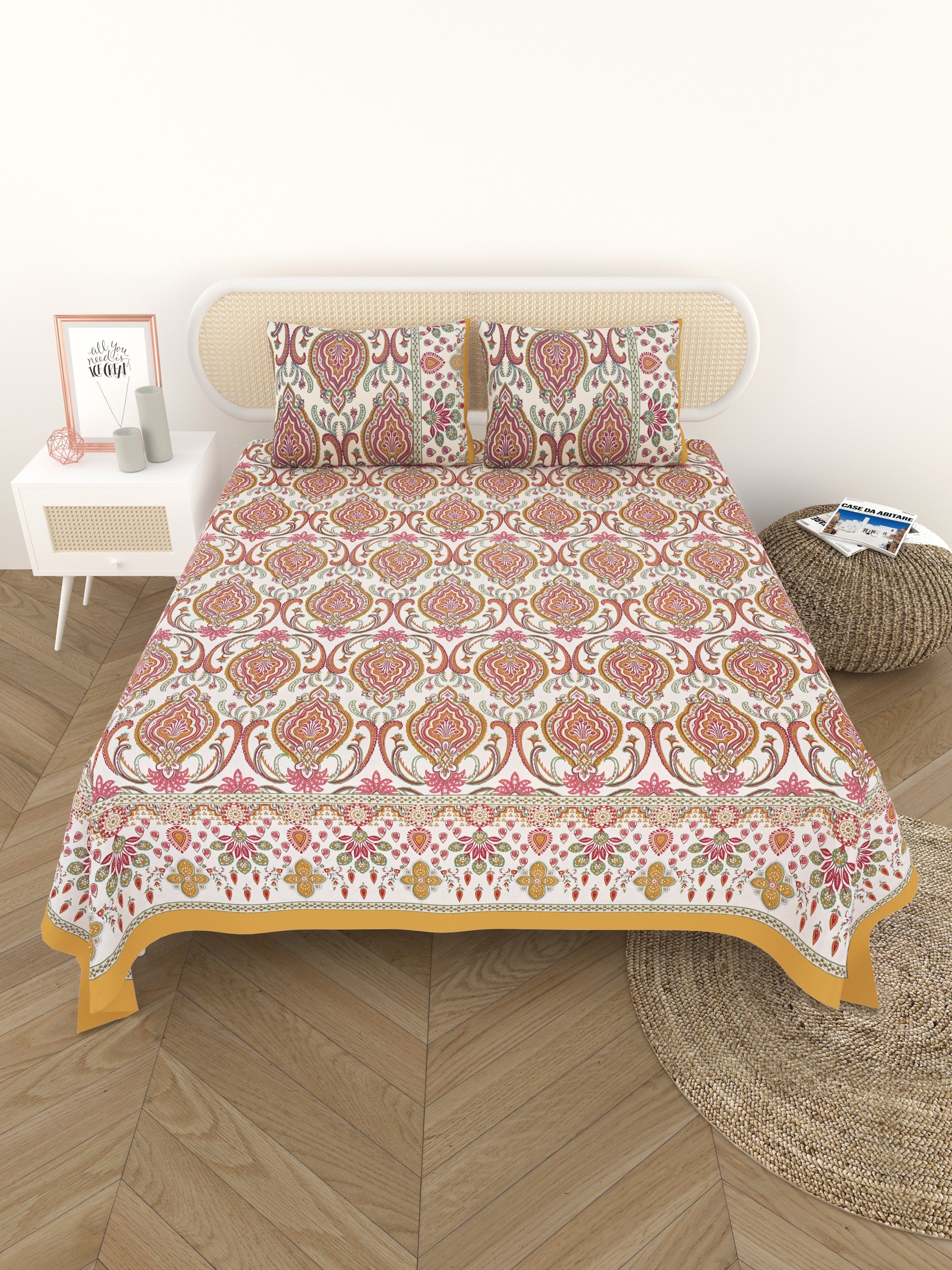 Cotton Printed Bedsheet with 2 Pillow Covers - (108 x 108 Inch)