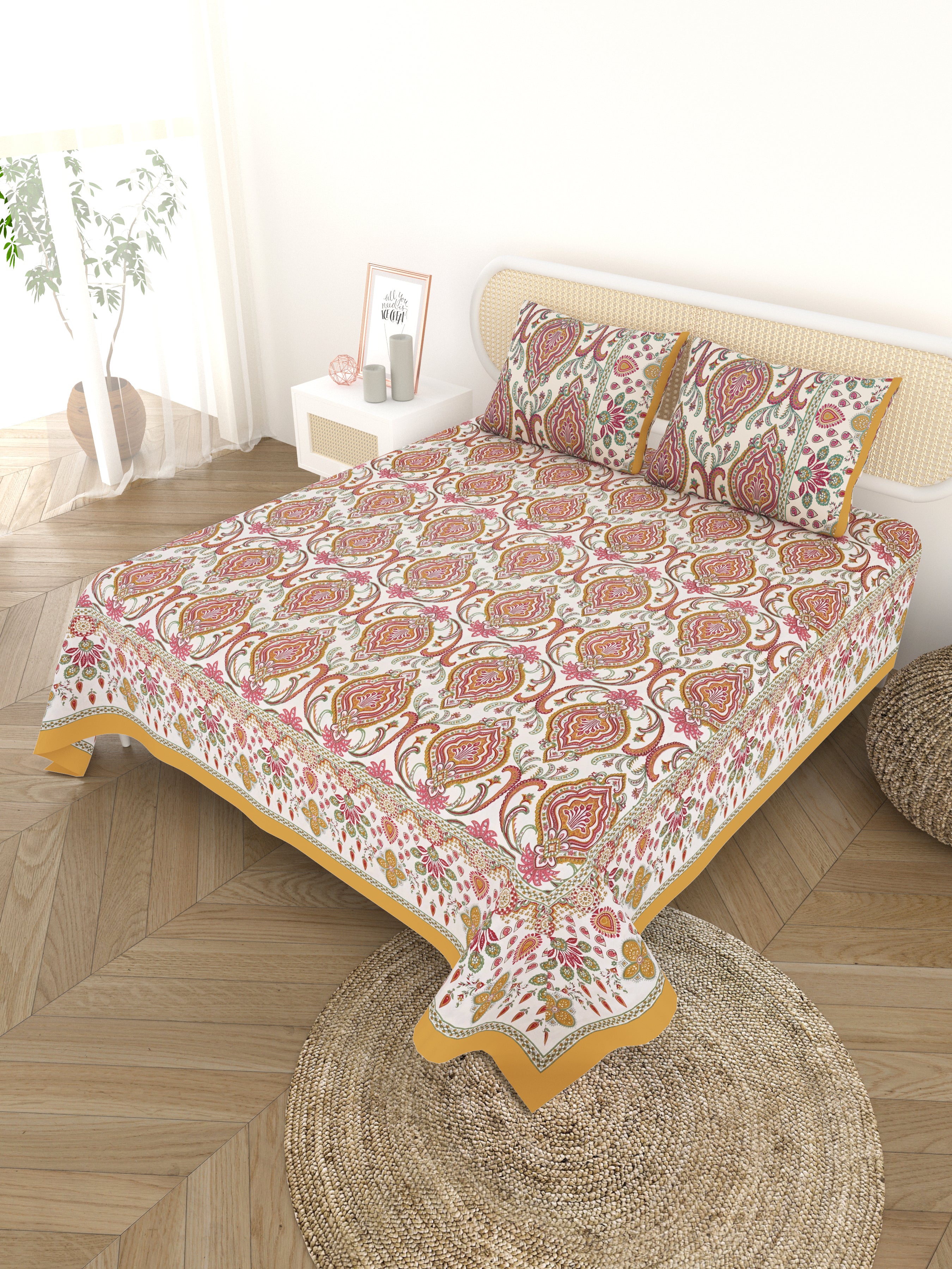 Cotton Printed Bedsheet with 2 Pillow Covers - (108 x 108 Inch)