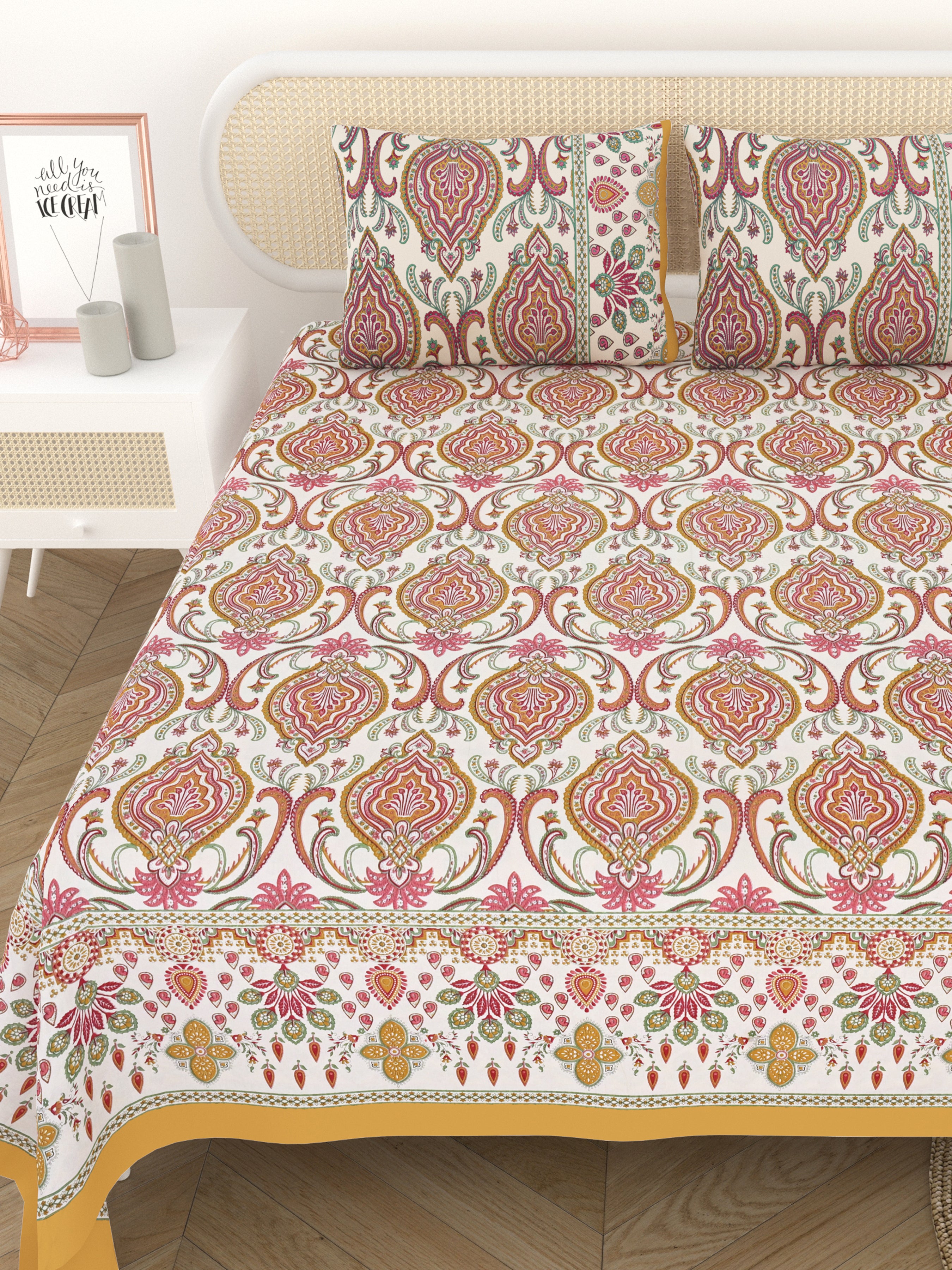 Cotton Printed Bedsheet with 2 Pillow Covers - (108 x 108 Inch)