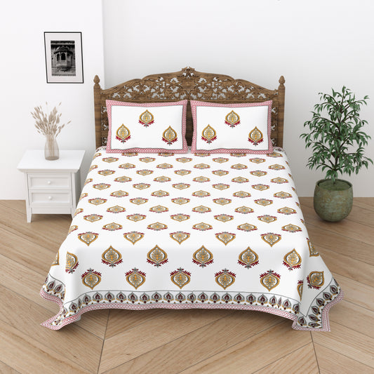 Floral Print Cotton Double King Bedsheet with 2 Pillow Covers