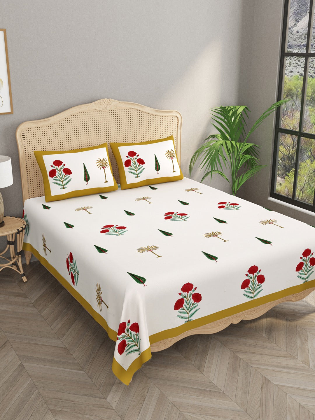 Handblock Printed Double King Bedsheet with 2 Pillow Covers