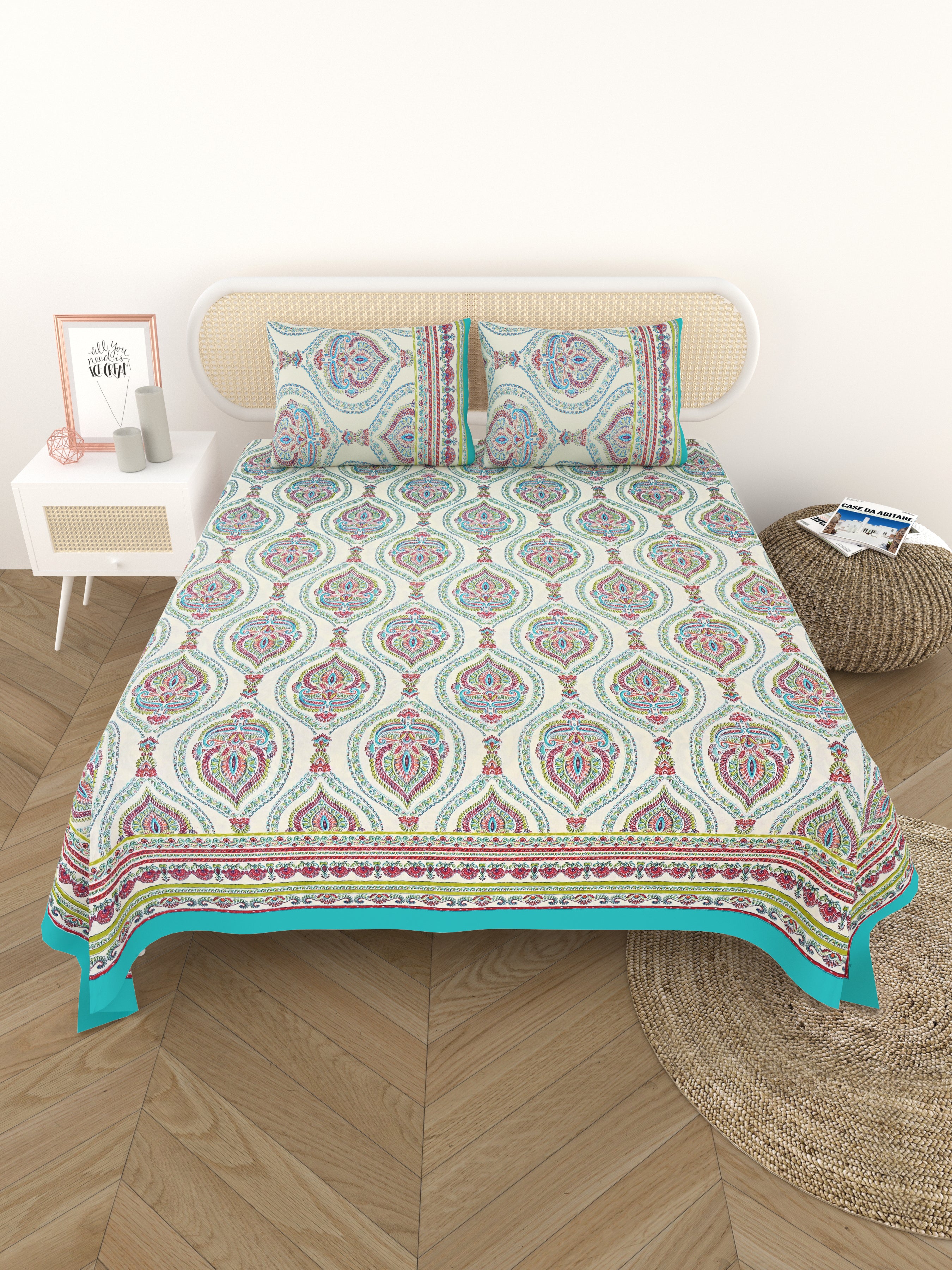 Cotton Printed Bedsheet with 2 Pillow Covers - (108 x 108 Inch)