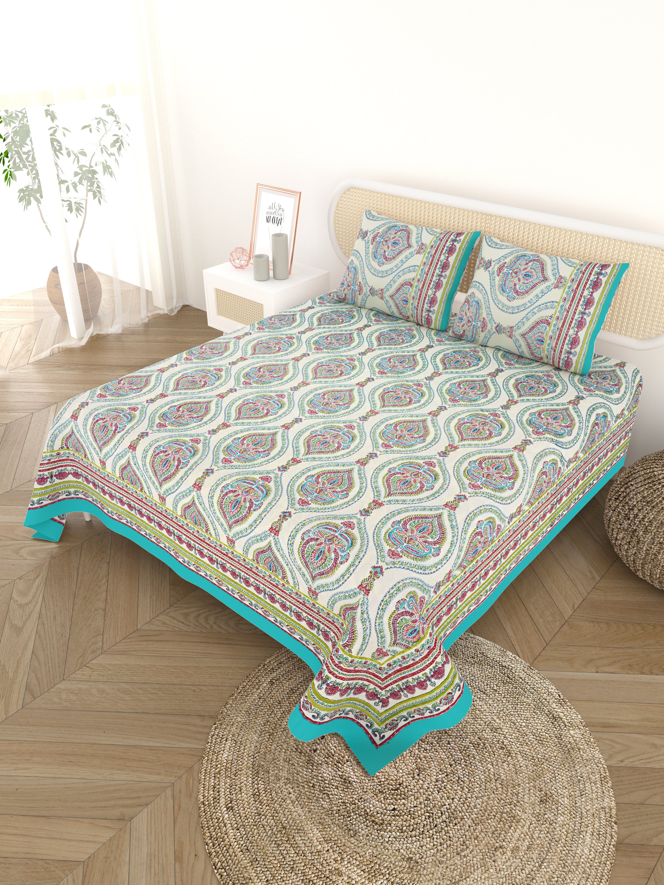 Cotton Printed Bedsheet with 2 Pillow Covers - (108 x 108 Inch)