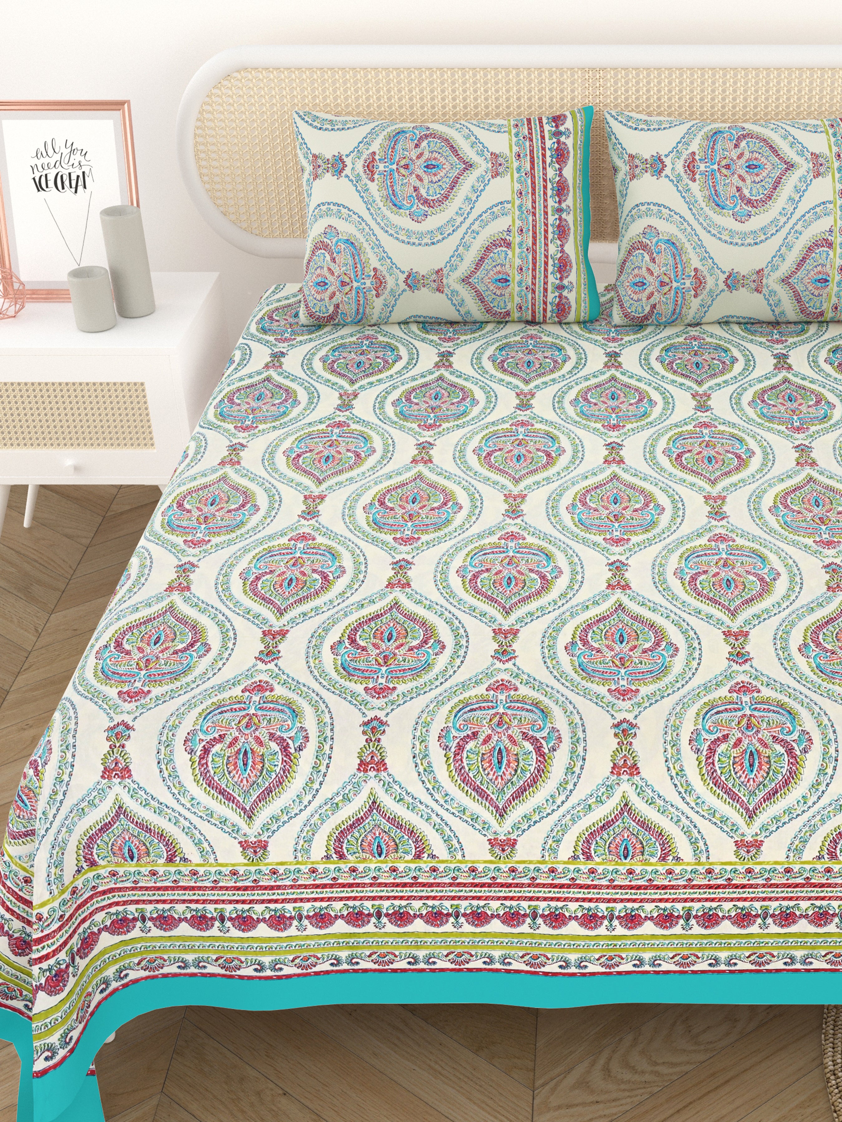 Cotton Printed Bedsheet with 2 Pillow Covers - (108 x 108 Inch)