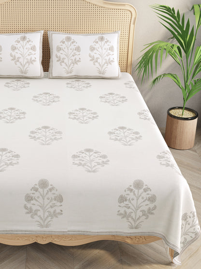 Handblock Print Super King Bedsheet in Extra Soft Percale Cotton with 2 Pillow covers