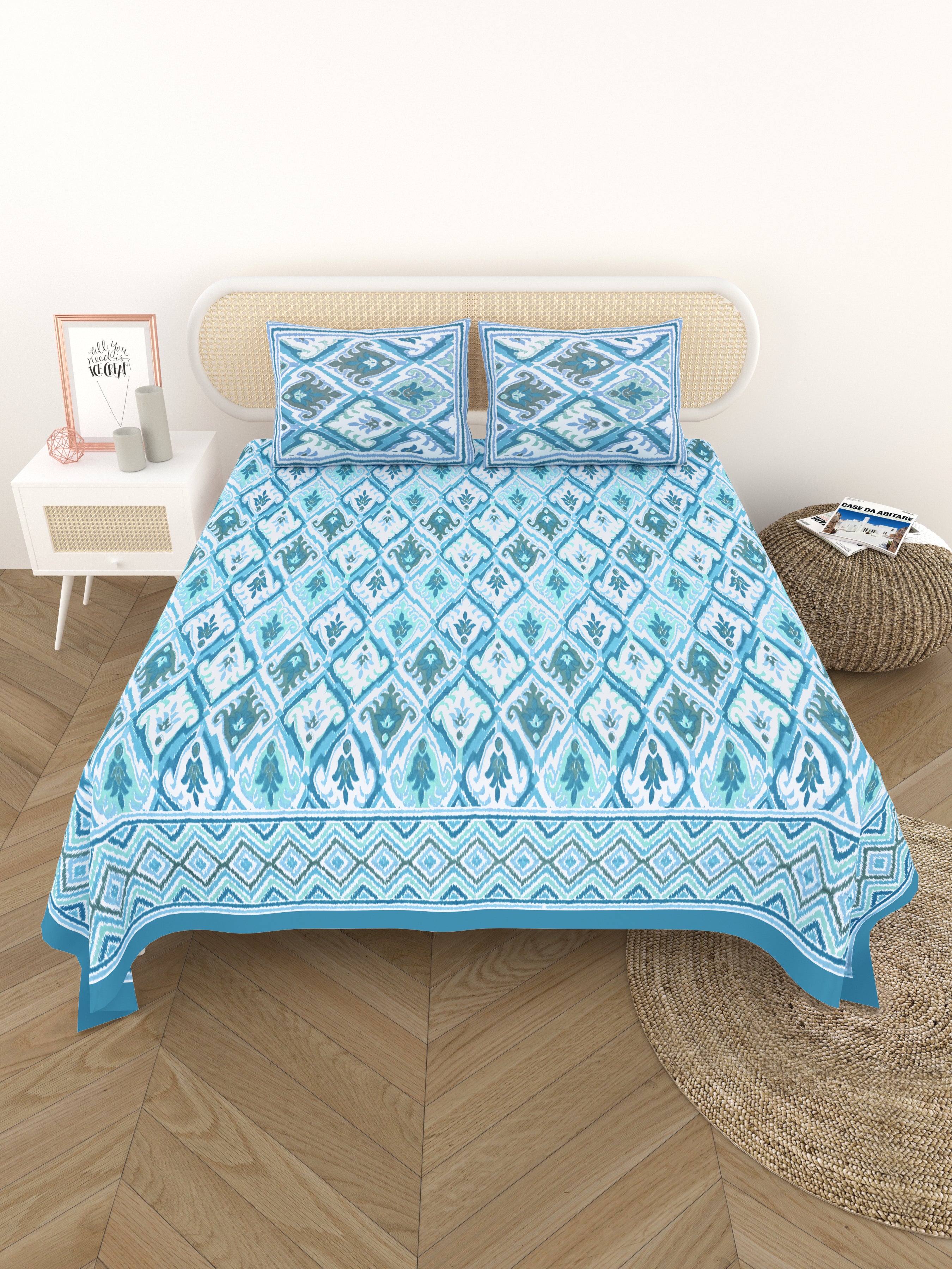 Cotton Printed Bedsheet with 2 Pillow Covers - (108 x 108 Inch)