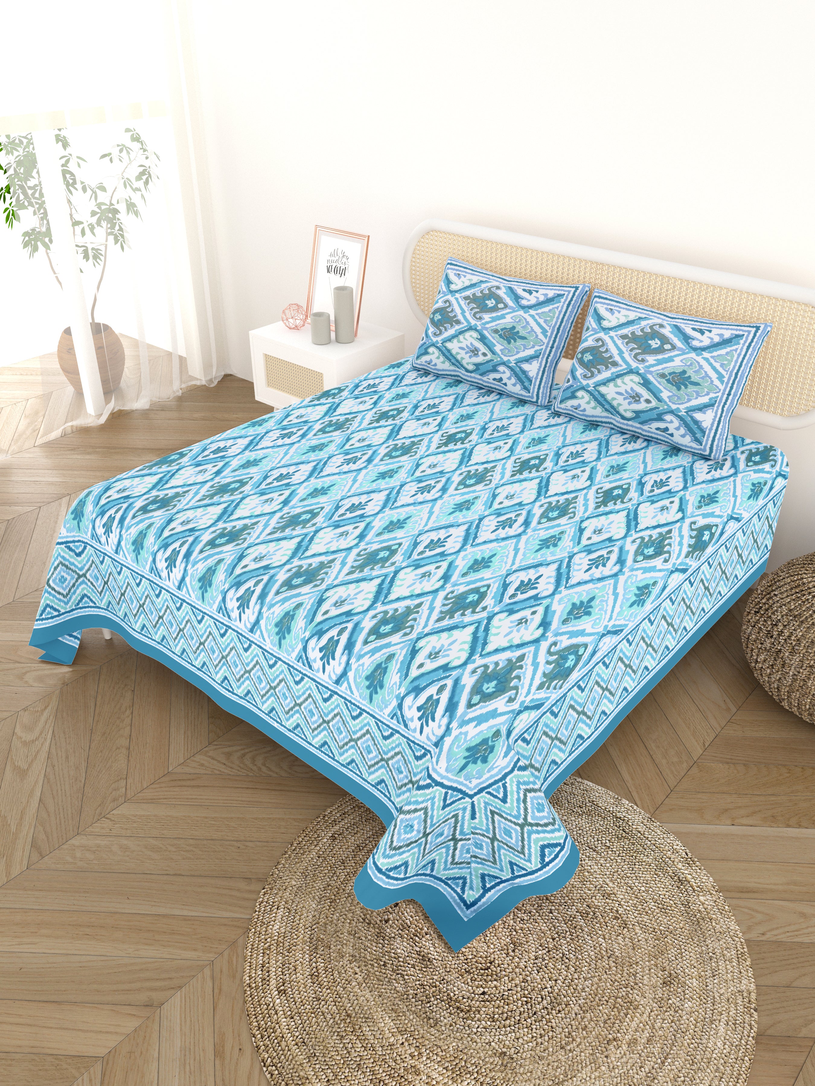 Cotton Printed Bedsheet with 2 Pillow Covers - (108 x 108 Inch)