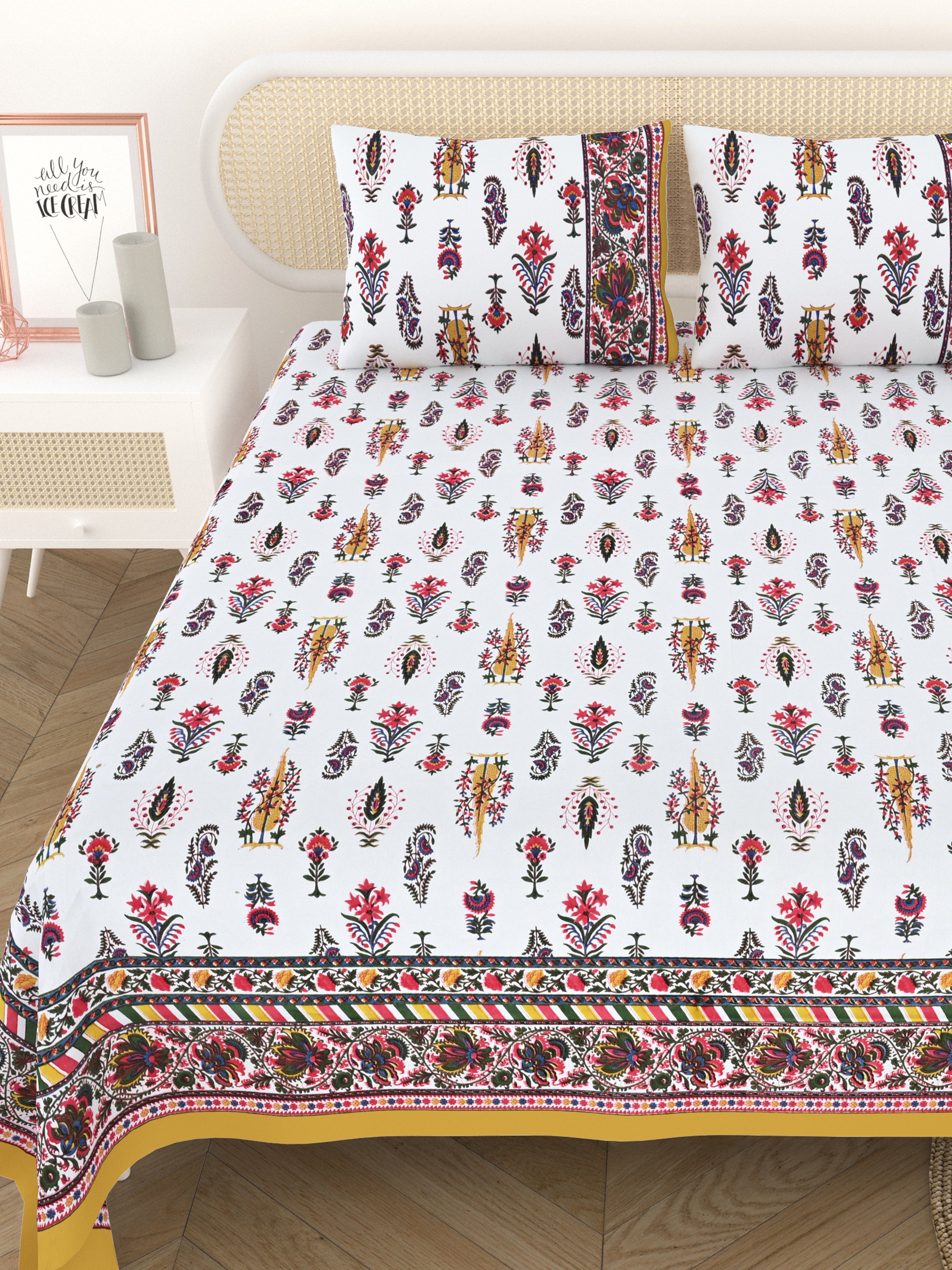 Cotton Printed Bedsheet with 2 Pillow Covers - (108 x 108 Inch)