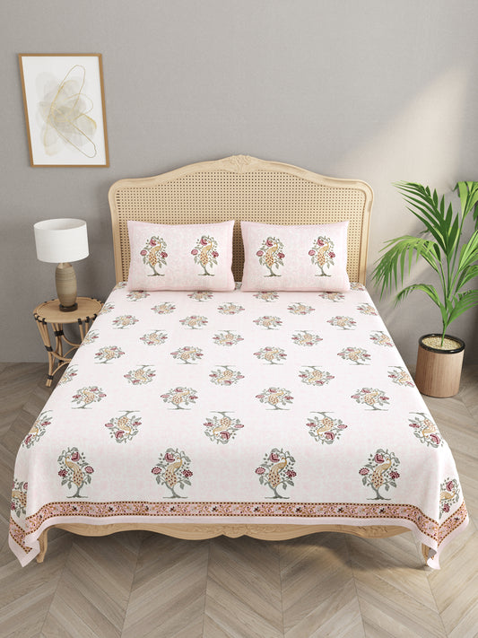 Handblock Print Super King Bedsheet in Extra Soft Percale Cotton with 2 Pillow covers