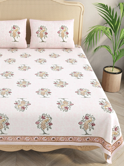 Handblock Print Super King Bedsheet in Extra Soft Percale Cotton with 2 Pillow covers