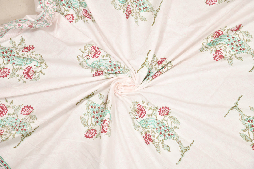 Handblock Print Super King Bedsheet in Extra Soft Percale Cotton with 2 Pillow covers