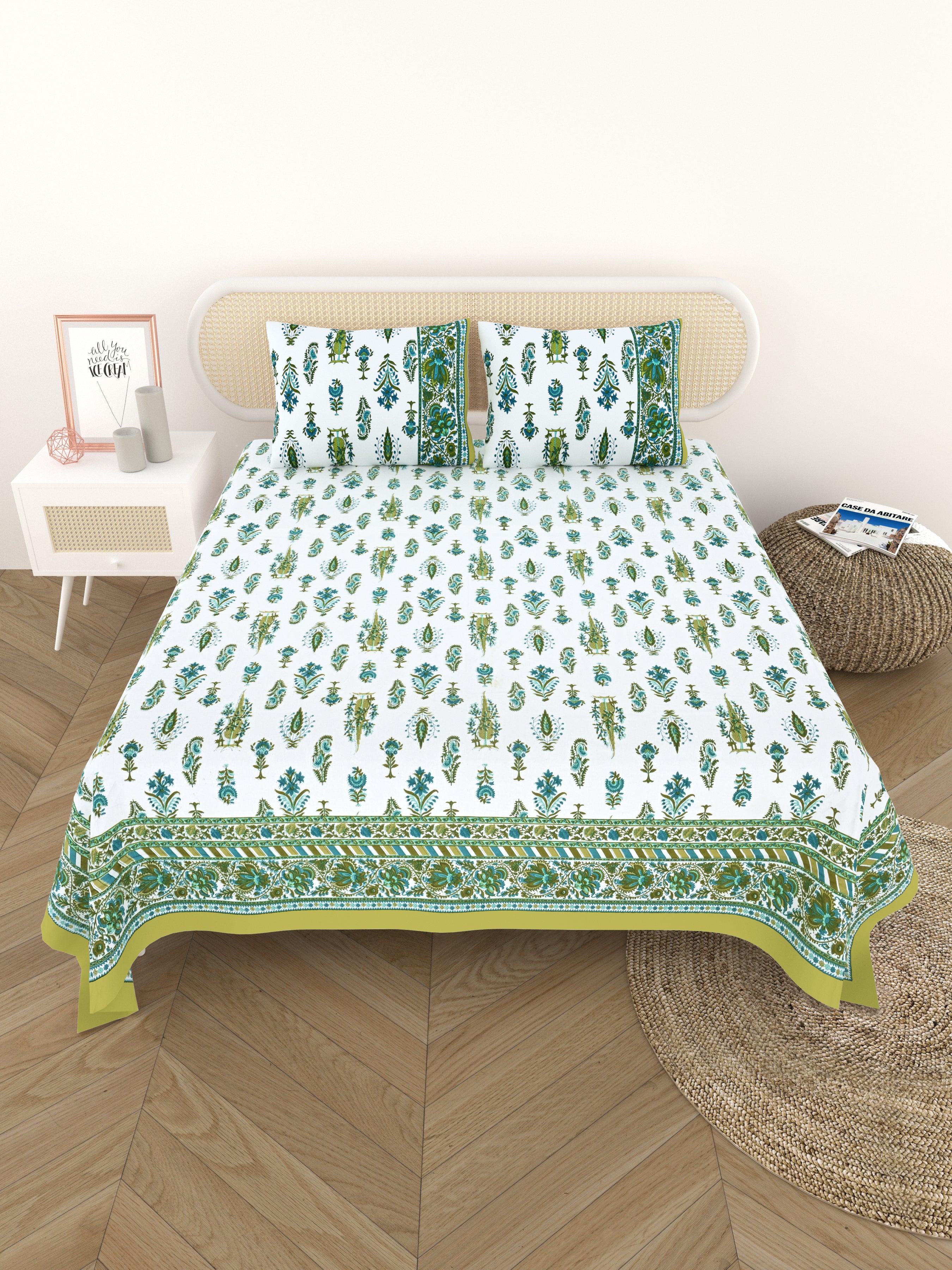 Cotton Printed Bedsheet with 2 Pillow Covers - (108 x 108 Inch)