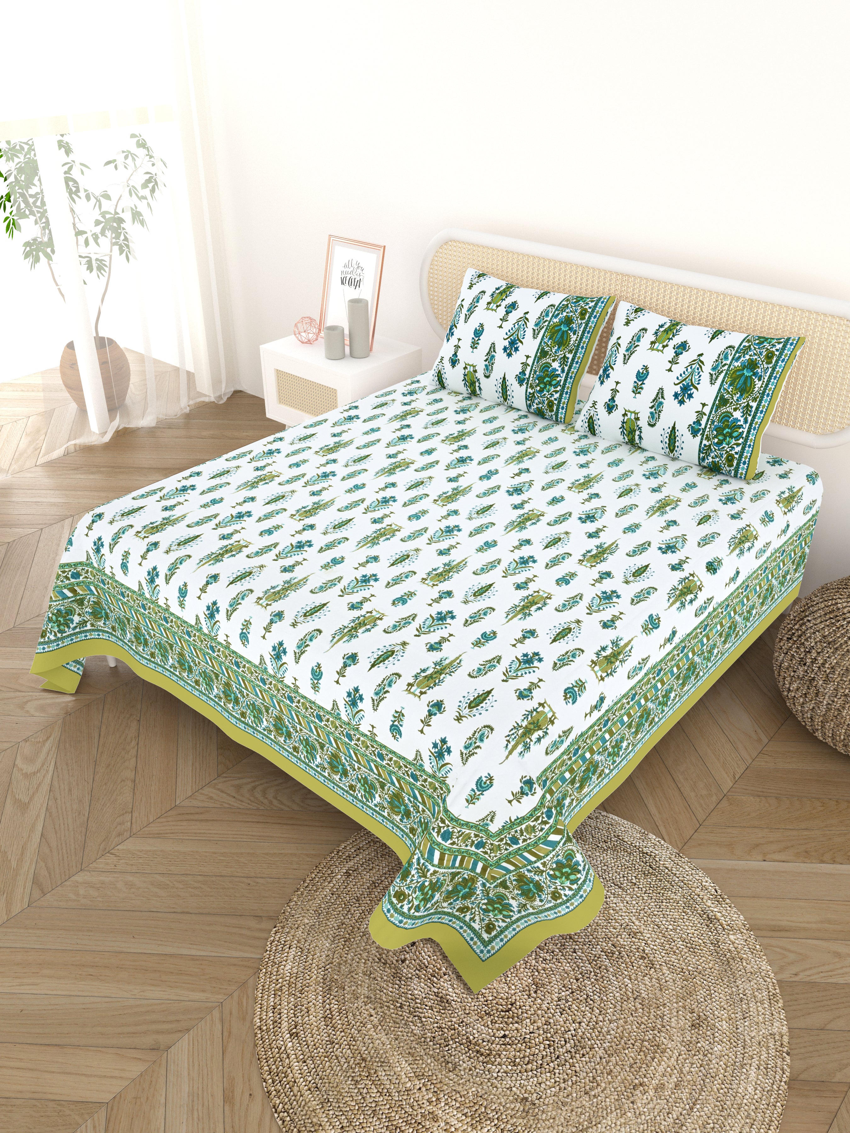Cotton Printed Bedsheet with 2 Pillow Covers - (108 x 108 Inch)