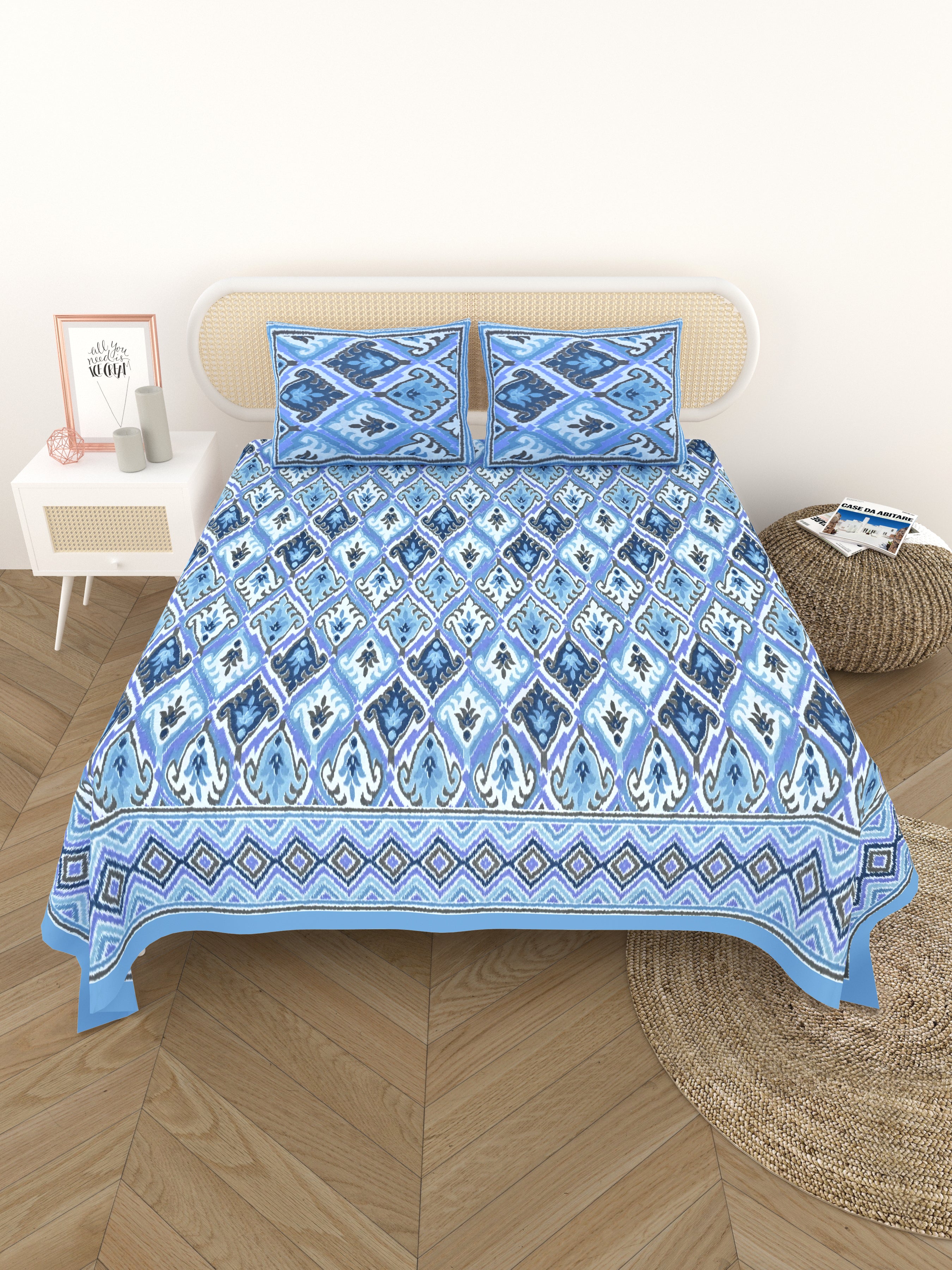 Cotton Printed Bedsheet with 2 Pillow Covers - (108 x 108 Inch)