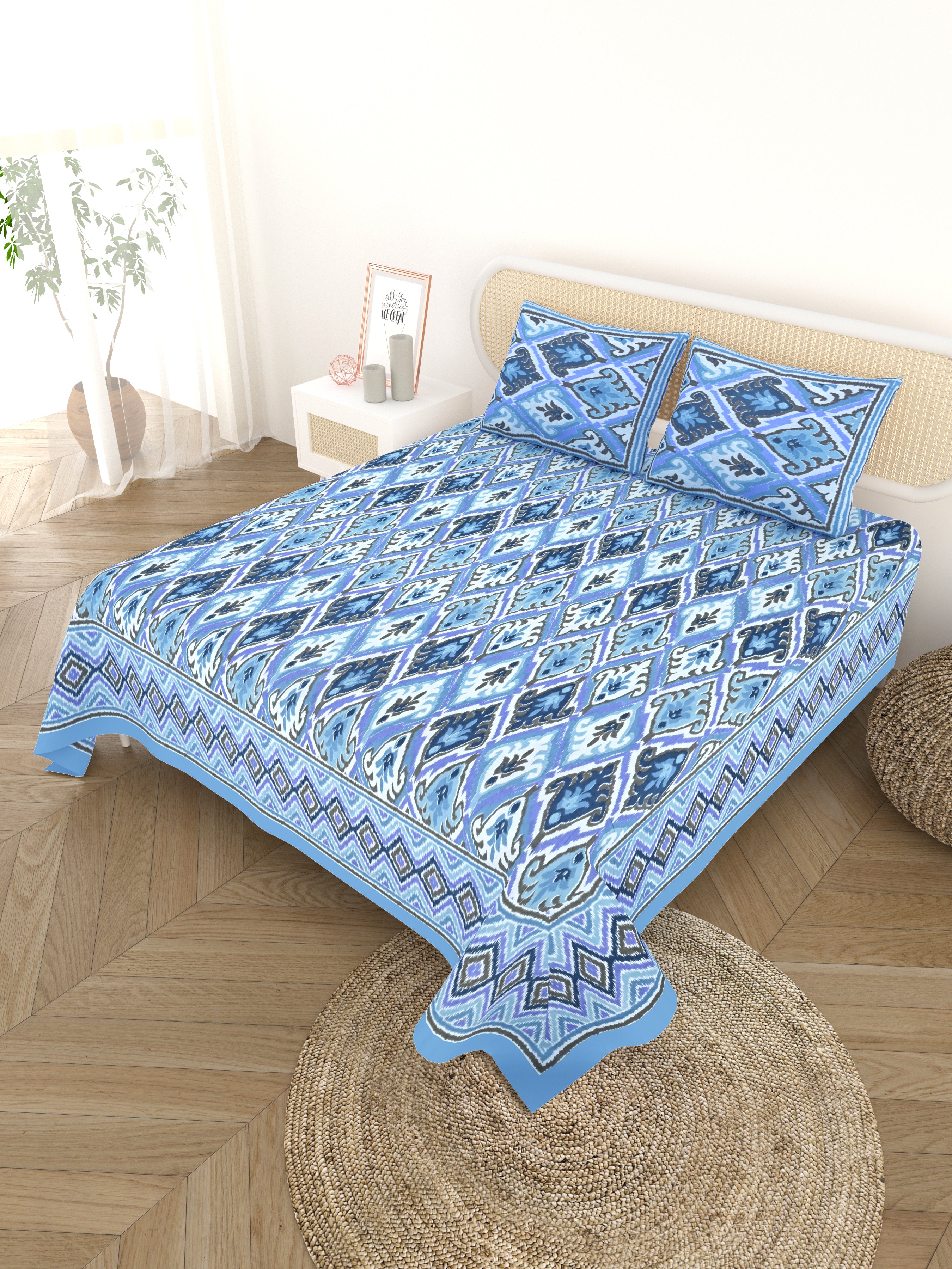 Cotton Printed Bedsheet with 2 Pillow Covers - (108 x 108 Inch)