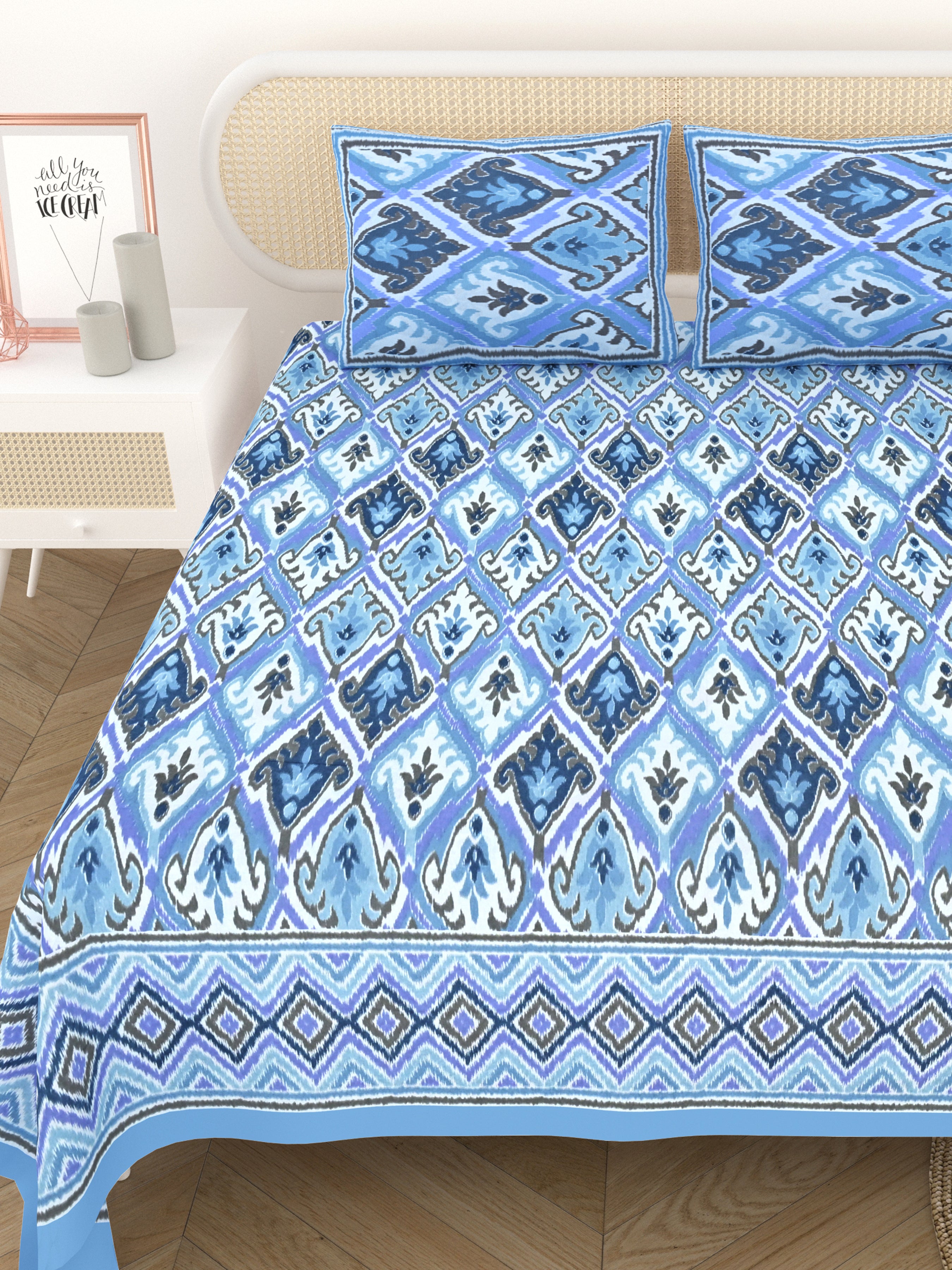Cotton Printed Bedsheet with 2 Pillow Covers - (108 x 108 Inch)